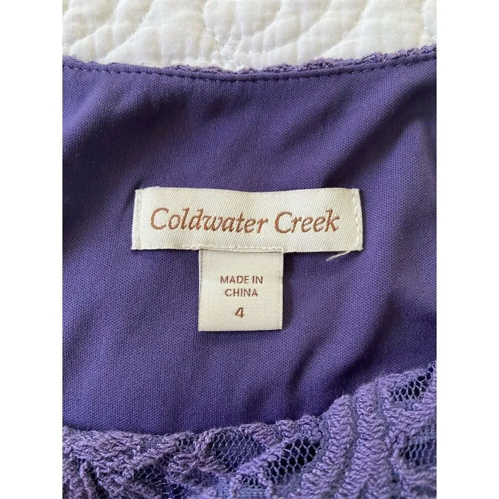 Coldwater Creek Purple Lace Knee Length Dress Size 4 Cap Sleeve​